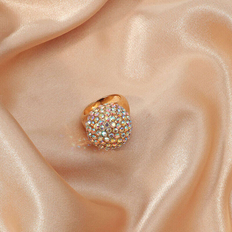 Minimalist Personality Exaggerated Full Diamond Round Ball Trendy Elegant Versatile New Joint Ring