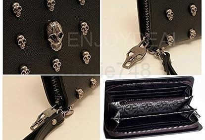 Wallet Women Punk Style PU Long Highend Cross Pattern Wallet Purse Zipper Bag Handbag Skull PlatedZ250910