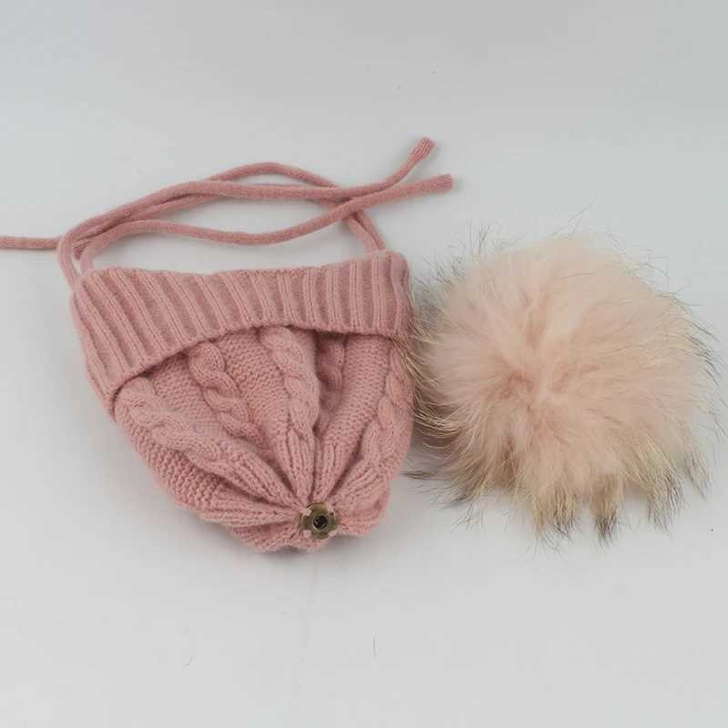 Real Fur Pompom Baby Hat Kids Winter Earfl C Fleece Inside Warm Knitted Skullies Beanies For Girls BoysXJ250910