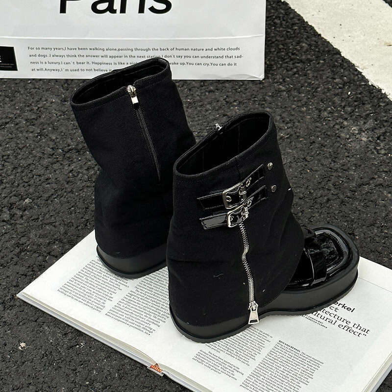 Trendy Designer Niche Pants Boot Toe Clip Sandals for Women Summer Denim Short Thick Sole Low Tube Single Boots
