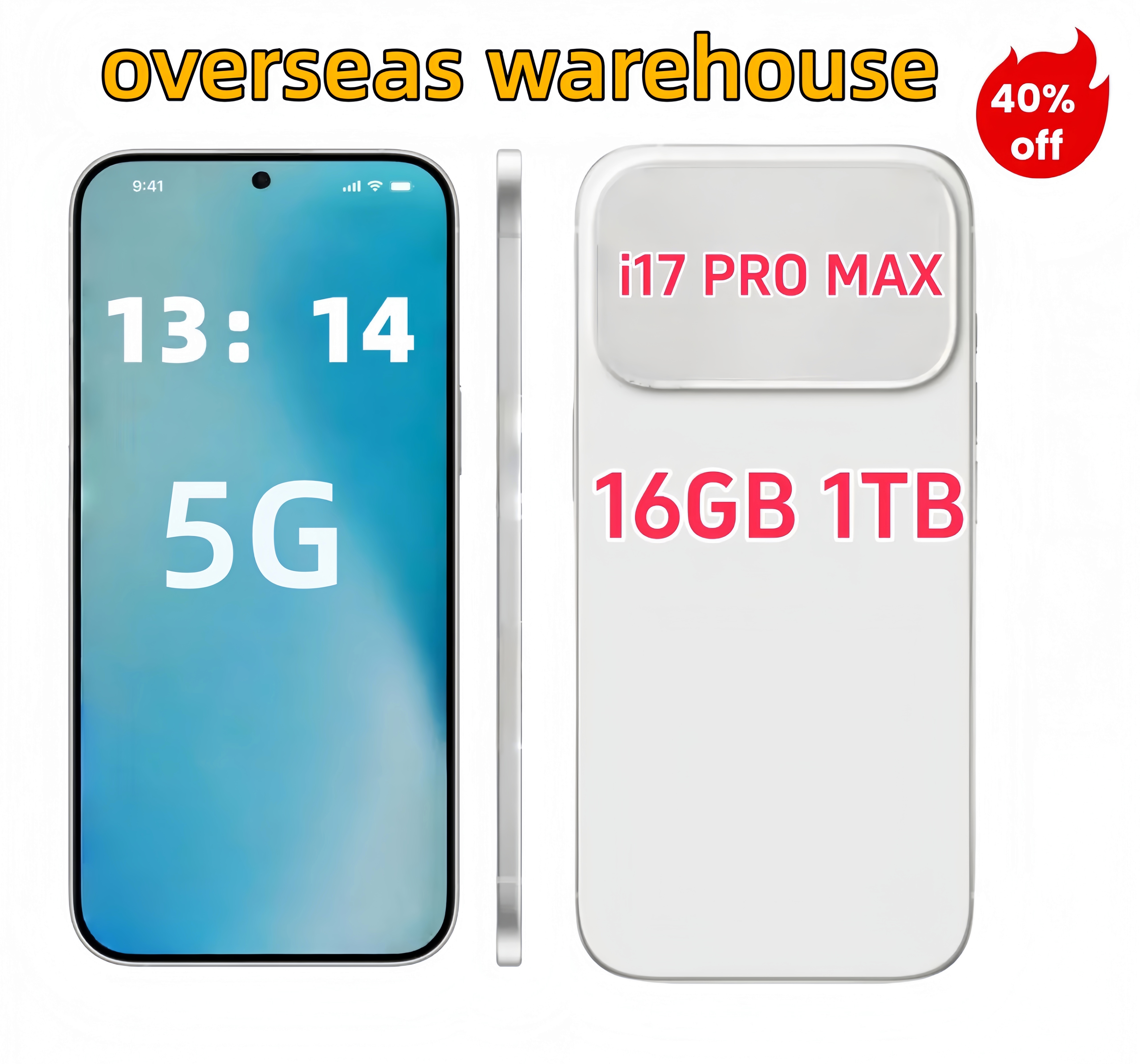 i17 Pro Max 16+1TB wireless charging 5G smartphone network unlock 7.3 full HD 72+108MP pixel fingerprint unlock facial recognition