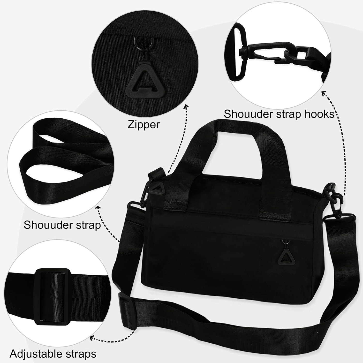 Mini Gym Bag Sport Bag Adjustable Small Duffle Bag Detachable Strap Gym Tote for Women Men Portable Fitness Shoulder Bag for Sports Travel Black M2509