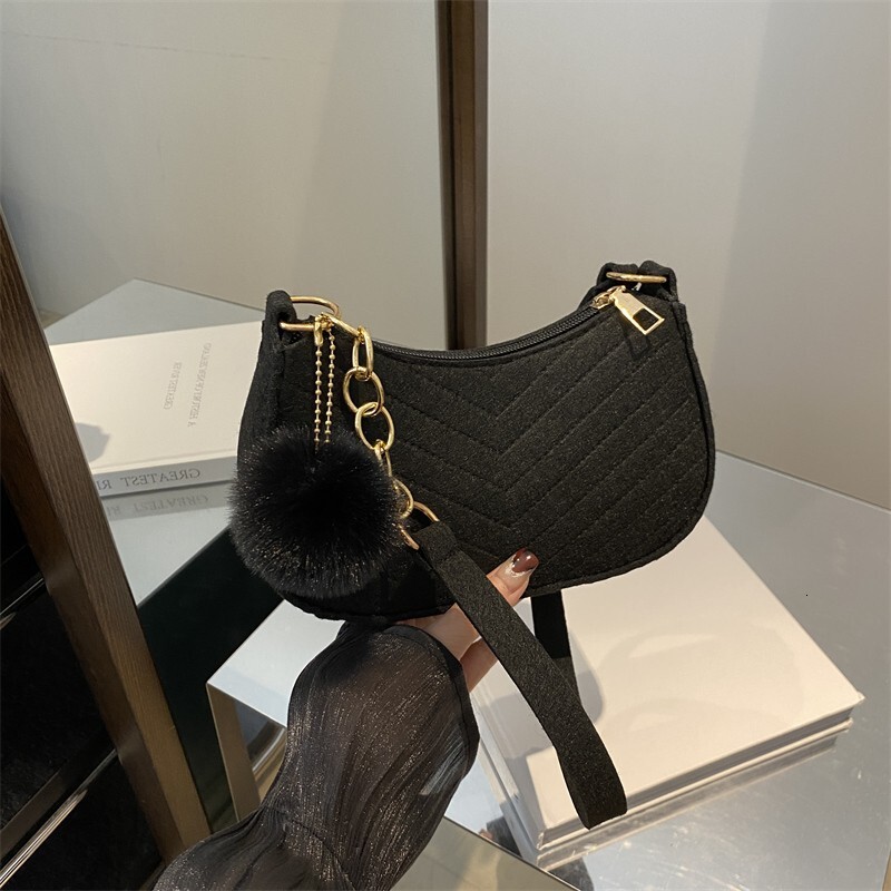 Solid Color Free Shipping Pom Pom Women S Bag Summer New Luxury Bag Fresh Felt Underarm Bag Embossed Fashion Single Shoulder Stylish Small Designer Ba