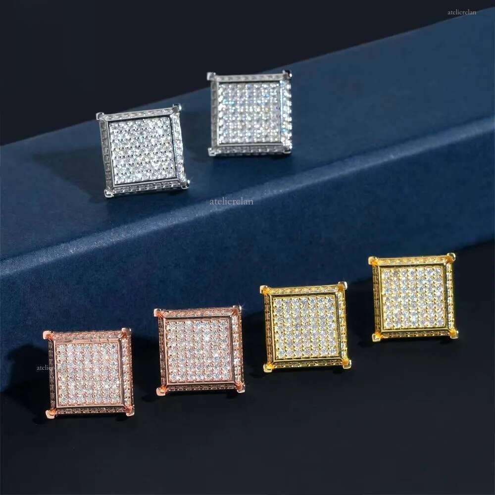 Big Square Shape Full Iced Out Hip Hop GRA Certertificate Sterling Sier Men Moissanite Earrings