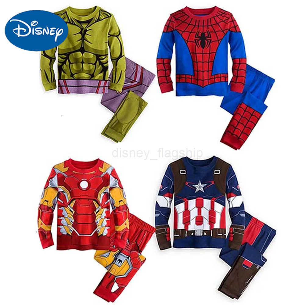 Disney Boys Superhero Cosplay Pajama Set Avengers Spiderman Iron Man Nightwear Pyjamas Long Sleeve Top Pants Homewear Christmas OutfitsXJ250910