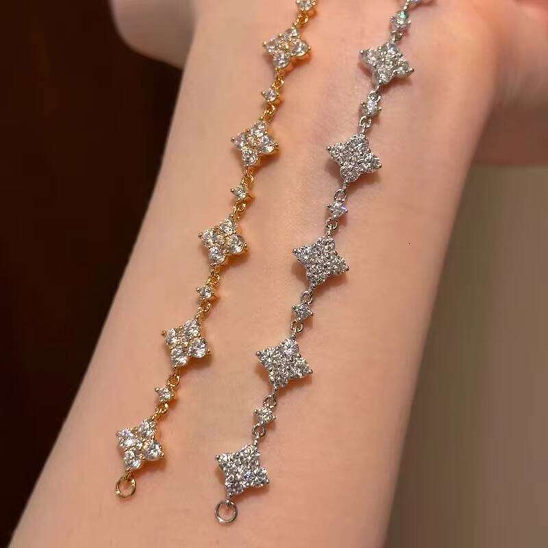 Sier Moissanite 4-leaf Clover Bracelet Hypoallergenic Lucky Charm Jewelry for Women