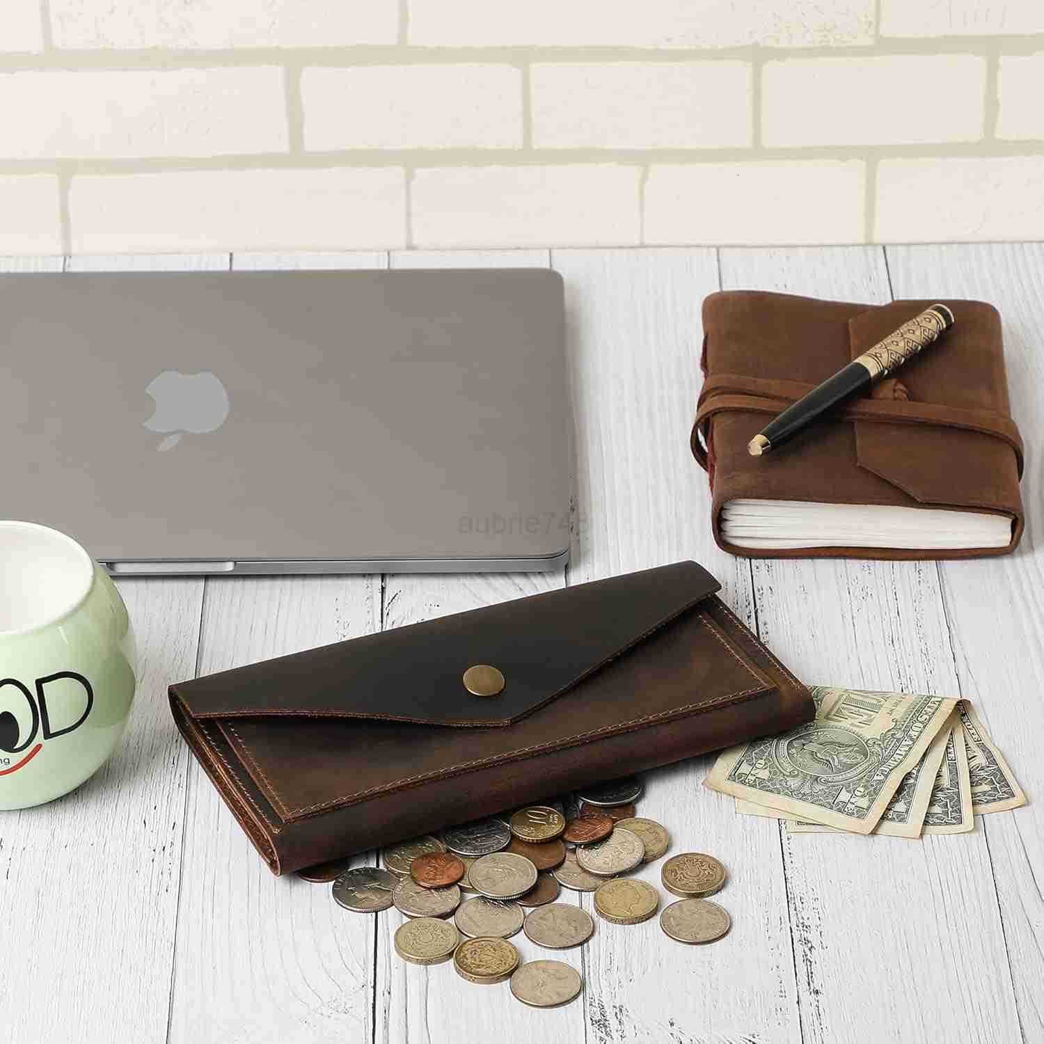 Brown Leather Cash Envelopes for Money Small Money Pouch With Mobile Holder Handmade Leather Wallets Currency Holder Money Organizer for Cash Money Ba