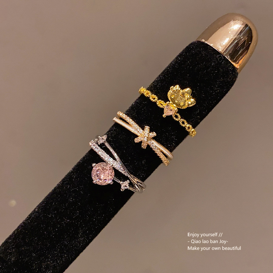 Gold - Toned Ring With Cross - Shaped Diamond, Twisted Pave Detail Delicate Daily & Elegant Jewelry Gift For Her High - Quality And Charming Accessory