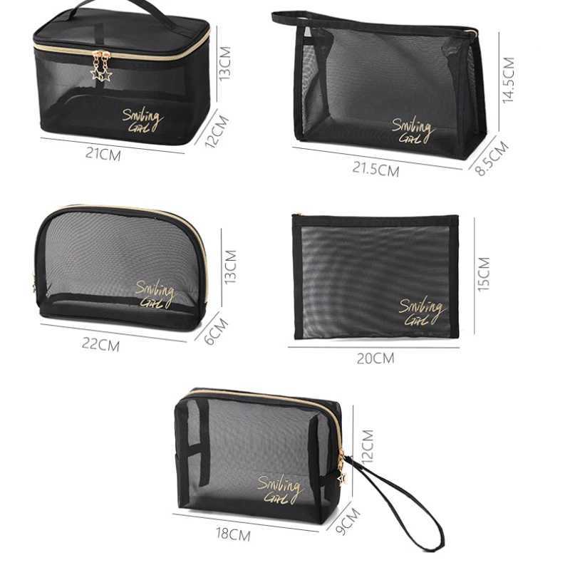 Mesh Cosmetic Bag Mesh Makeup Bags Black Mesh Zipper Pouch for Offices Travel Storage Bags Toiletry Bags Makeup Pouch 5 styleXJ250910