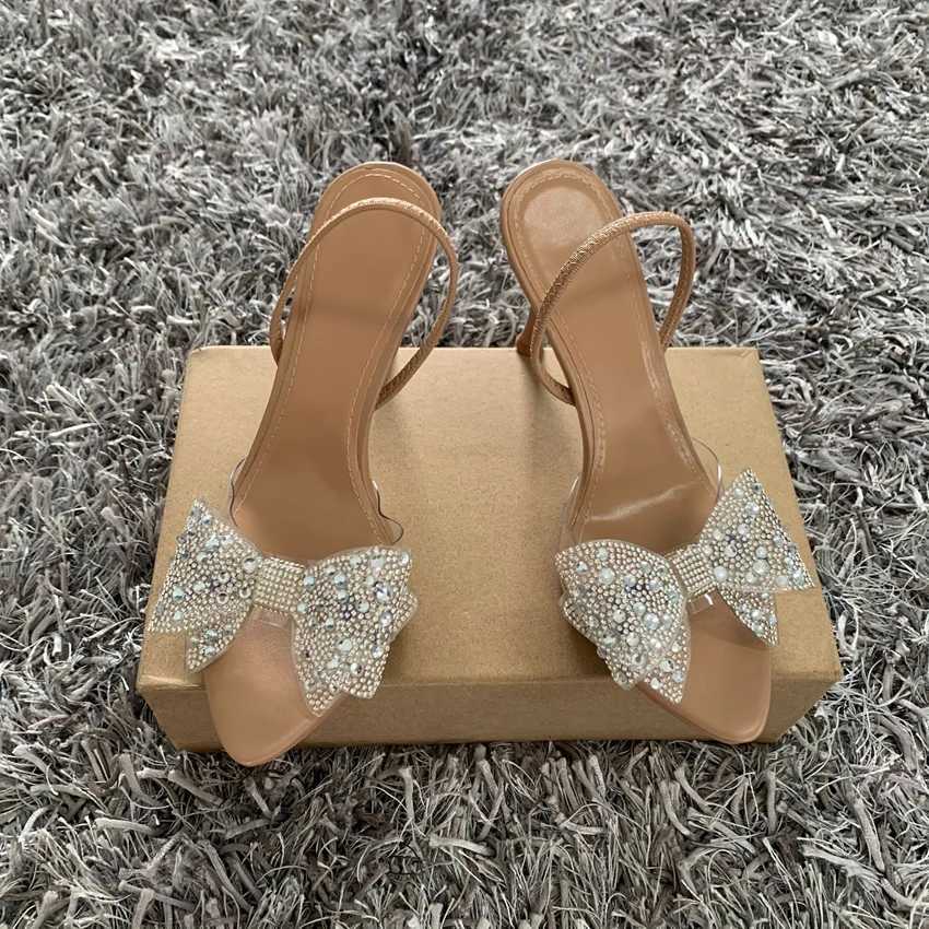 Summer Women High Heel Sandals Transparent PVC Heels Luxury Rhinestone Bow Slingbacks Female Sexy Party Wedding pumps Shoes W250910