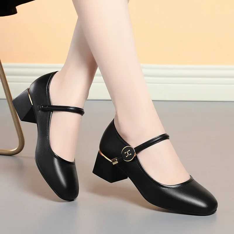 Womens High Heels 2025 Spring Fashion Square Toe Pumps Woman PU Leather Shallow Mouth Mary Jane Womens Shoes Zapatos Mujer W250910