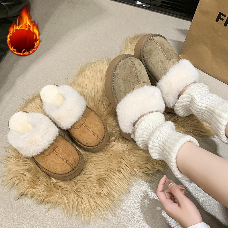 Designer Shoes Baotou Platform Cotton 2025 new for Women Outdoor Wear Thick Casual Fleece Lined High Heel Furry Slippers