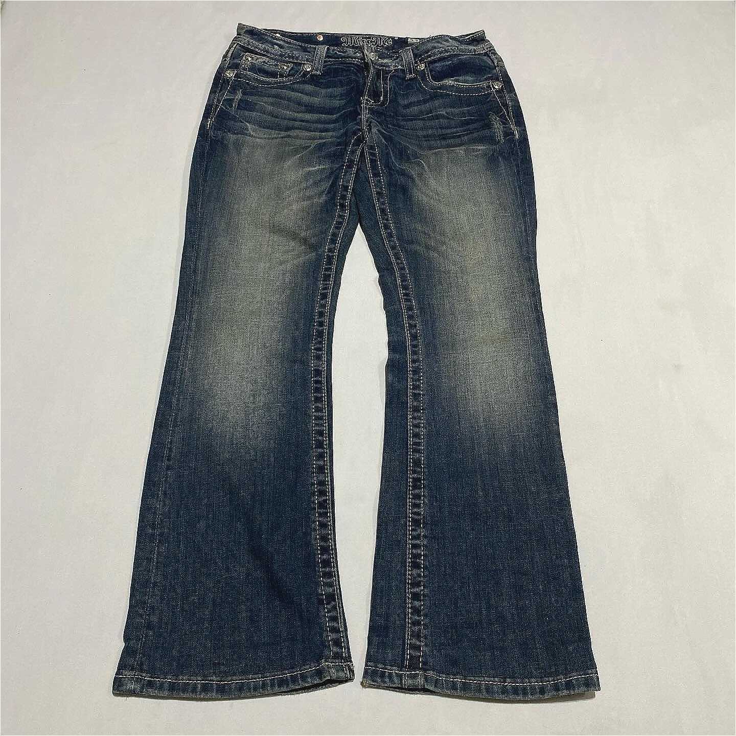 Gothic Womens Jeans Y2K Clothes Harajuku Hip Hop Pocket Embroidery Vintage Dark Blue Baggy Jeans High Waist Slim Flared Trousers Z250910
