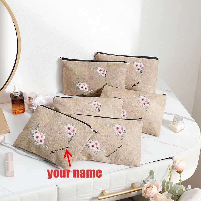 Personalized with Name Dearest Boho Flowey Garland Patterns Makeup Bag Travel Pouch Storage for Women Grandpas Family GiftsXJ250910