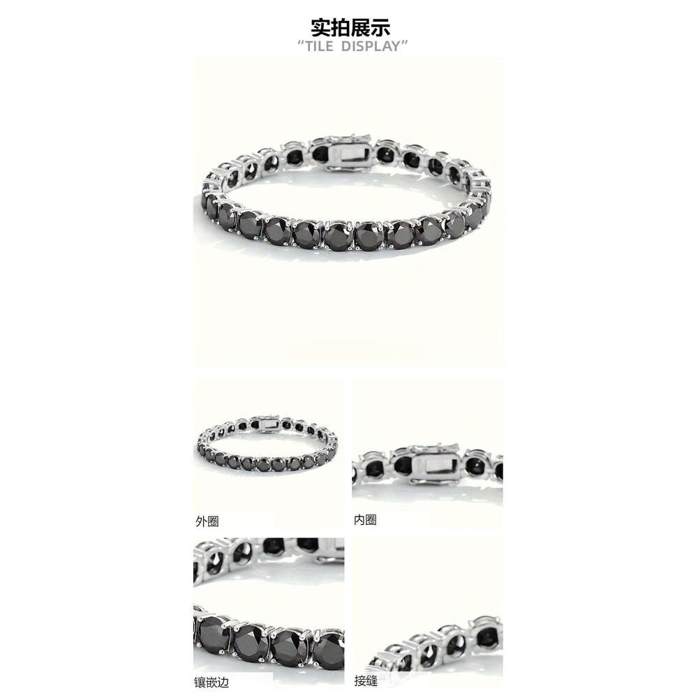 Black Moissanite Bracelet Men's Full Dia S Sterling Sier Light Simple Tennis Chain