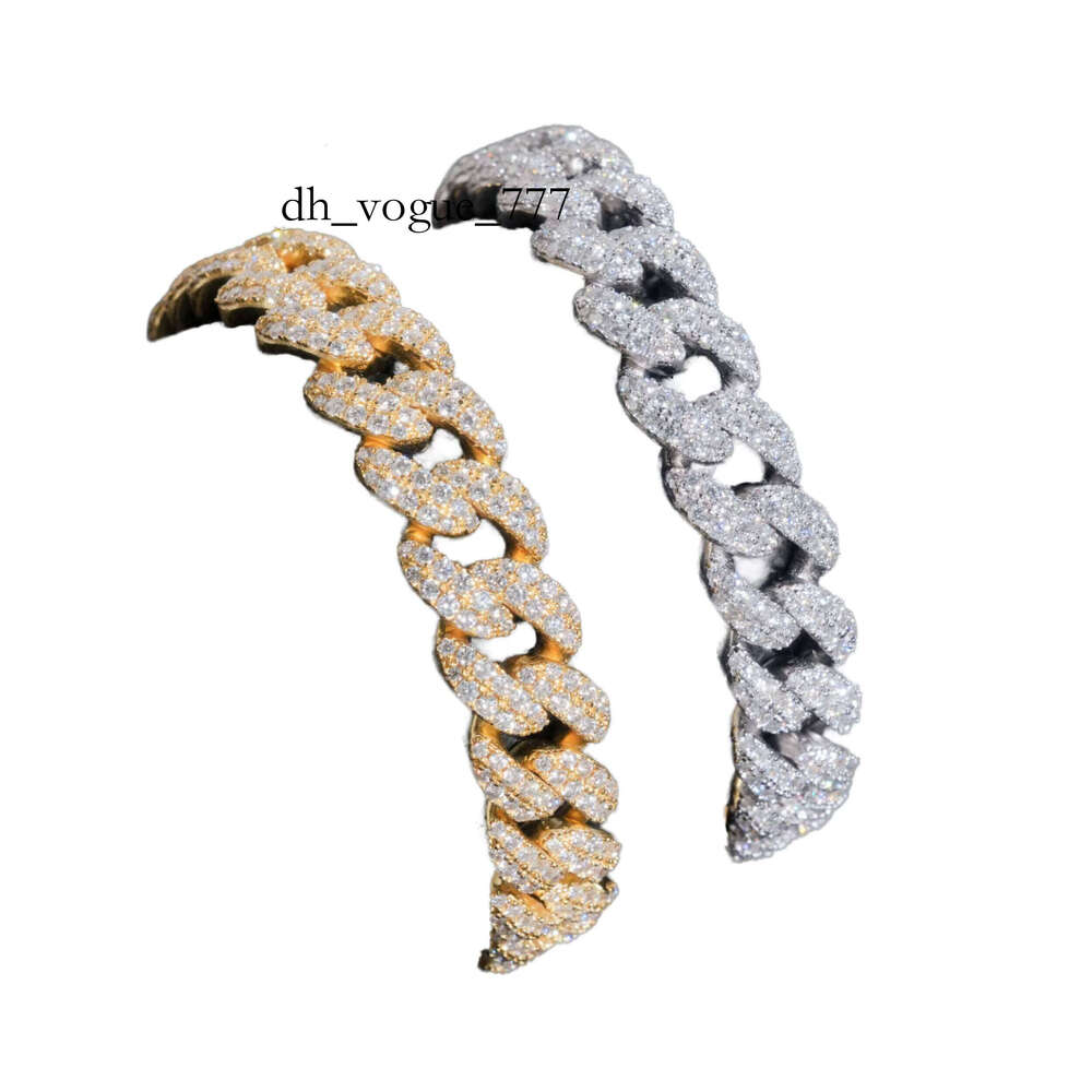 High-End 10mm Cuban Bracelet Sier Fine Jewelry Iced Out Hip Hop Style Moissanite Bangle