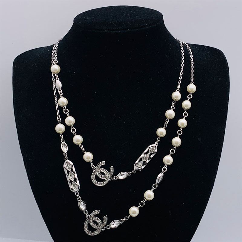 Brand CC necklace luxury pearl crystal women's sweater chain high-quality 316L titanium steel designer jewelry collar