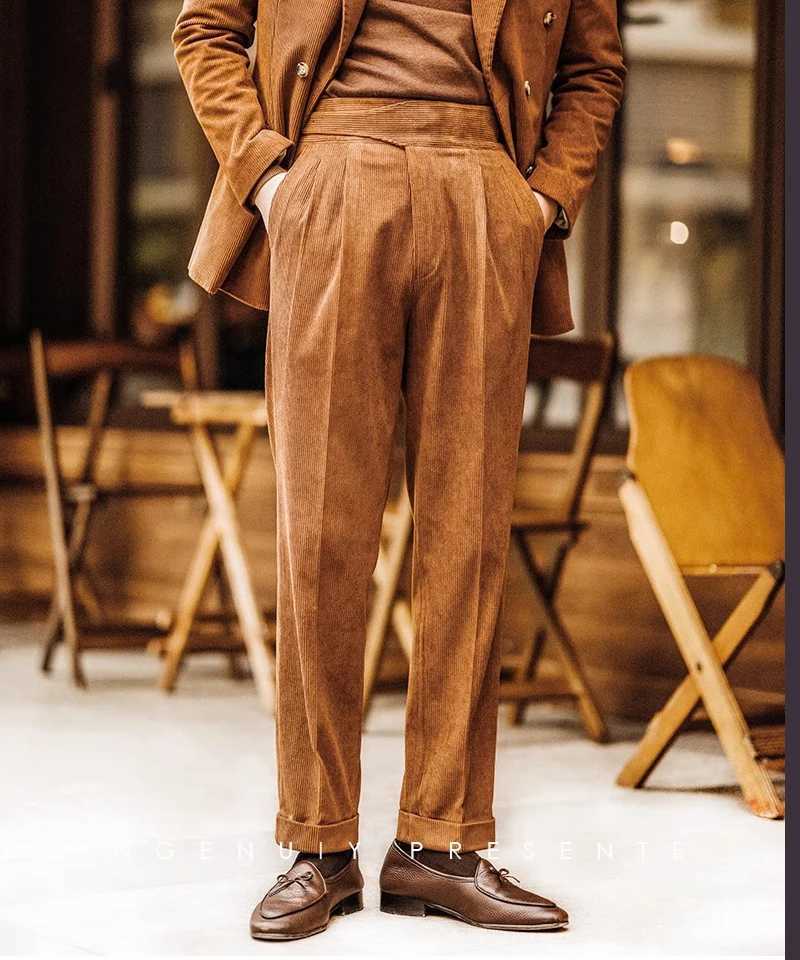 Autumn Winter Corduroy Mens 2 pieces suit Man blue suit Jacket suit Pants Suit Thick top for Wedding Banquet Business W250910