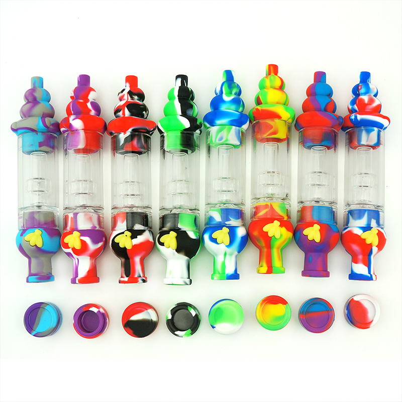 Silicone Smoking nectar collector Colorful Titanium nail collector For Tobacco Dry Herb Spoon Silicone Tobacco Pipes With Holes Glass Dab Oil Rigs Bon
