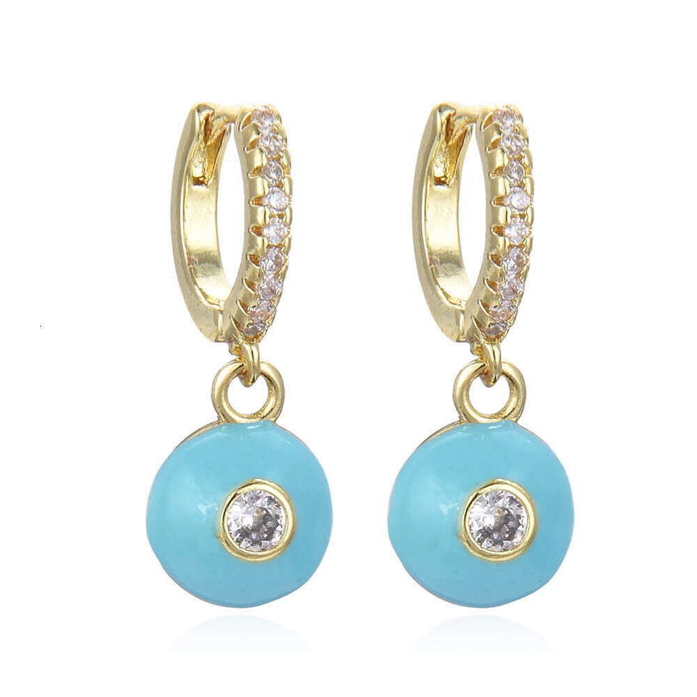 Ethnic Style Geometric Round Copper Micro Inlaid Zircon Gold for Women Fashion OL Oil Drop Earrings Single Sale