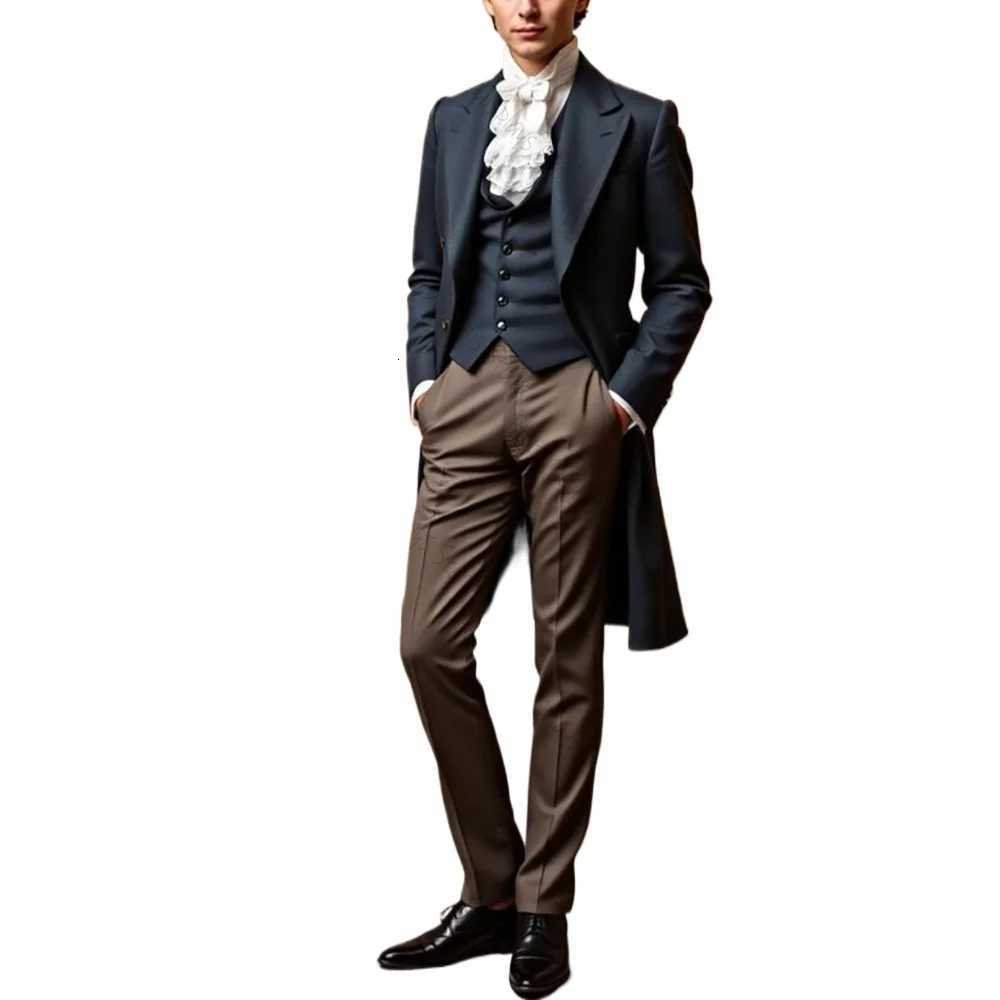Handsome Tailcoat Men Suit Singlebreasted Peak Lapel 3 PiecesJacketPantsVest Male Formal Wedding Party Set W250910