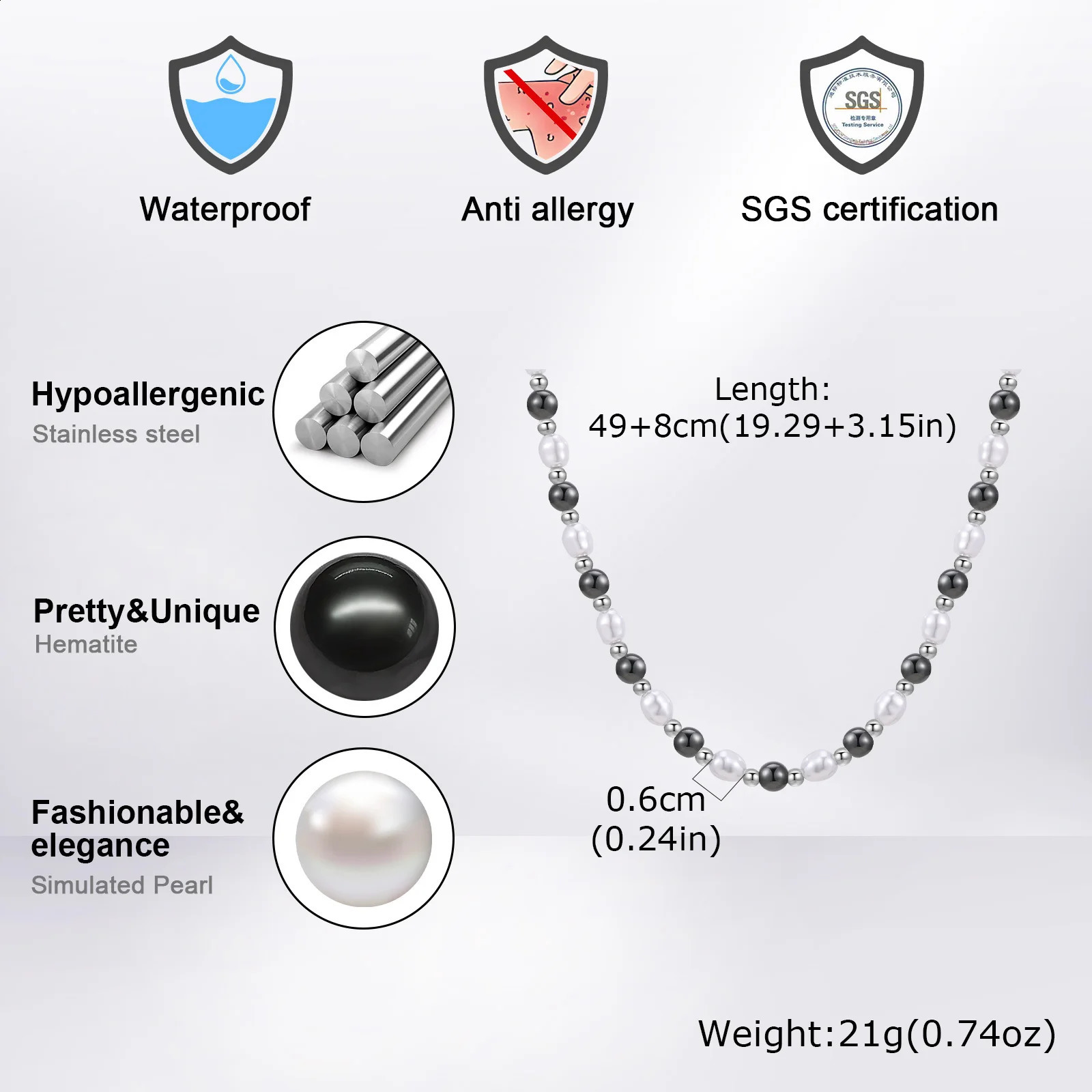 Pearl Bead Necklace for Men BoysNatural Hematite Beaded CollarsHip Hop Simple Jewelry Gifts250909