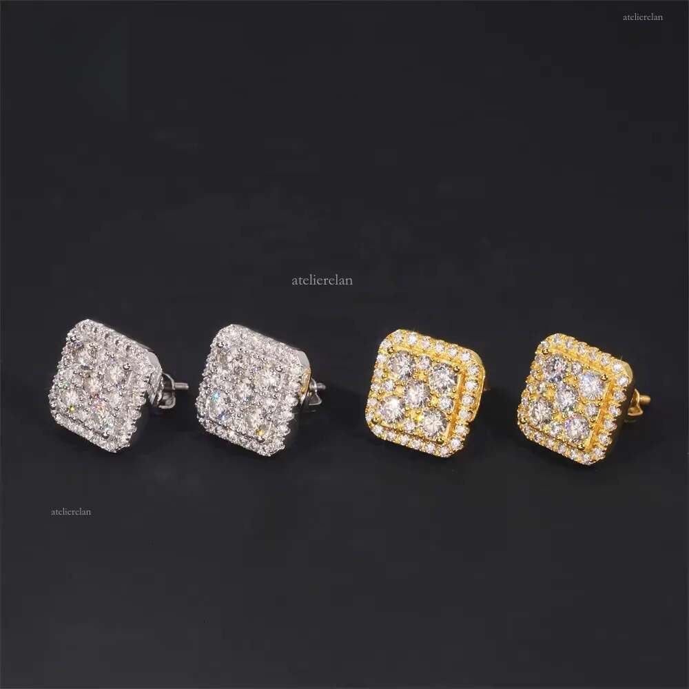 Hip Hop High Quality VVS Dia Square Iced Out Mens Sier Moissanite Earrings