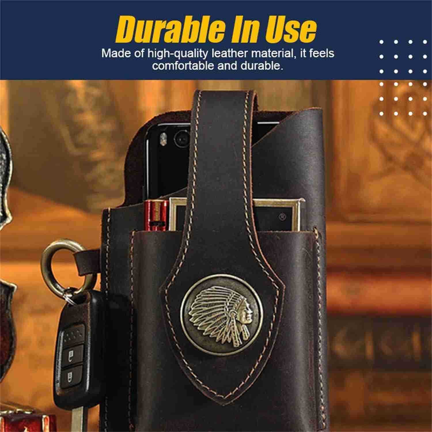 New Multifunctional Leather Mobile Phone Bag with Belt Clip Premium Rugged Leather Cell Phone Holster with Belt Loop Belt Phone Pouches Holder for All