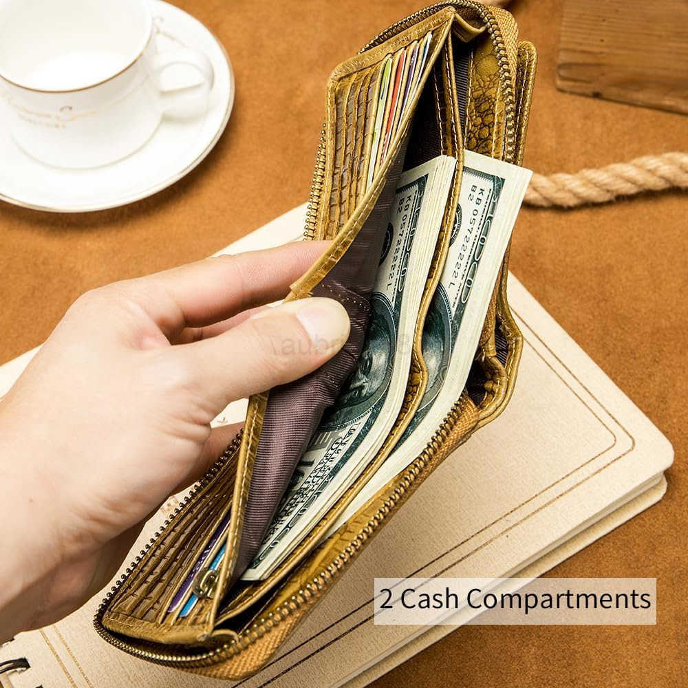 Crocodile patterned wallet Genuine Leather Wallet for Men Large Capacity ID Window Card Case with Zip Coin Pocket BrownZ250910