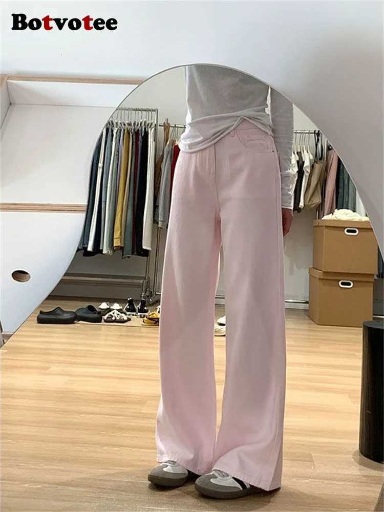 Botvotee Womens Pink Wide Leg Jeans High Waist Straight Denim Pants Loose Fit Trousers Y2k 2025 Fall Fashion Comfort Jeans Z250910
