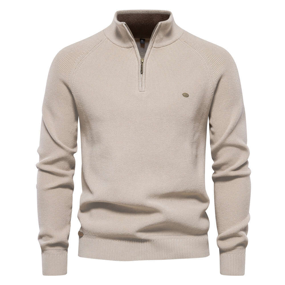 Autumn and Winter New European Size Men's Long Sleeve Half Zipper Stand up Collar Solid Color Versatile Casual Trendy Sweater