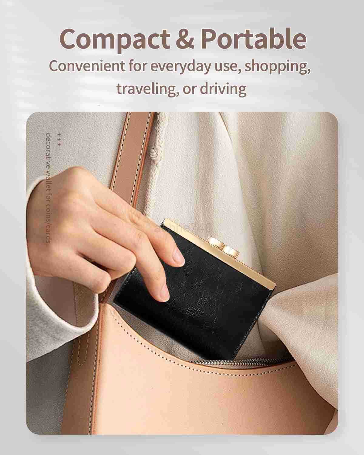Womens Small CARD Holder Classic PU Leather Card Holder Wallet PocketSized Solid Color Rectangle Small Wallet Kiss Lock CARD Wallets for Women BlackZ2