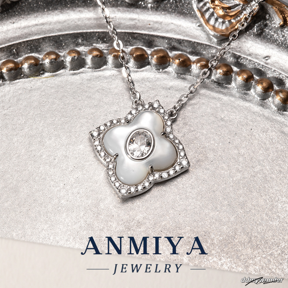 Unisex Sterling Sier Four Leaf Clover Pendant Necklace Customizable With White Shell And Zircon For Engagement ddmywonder ddmywonder