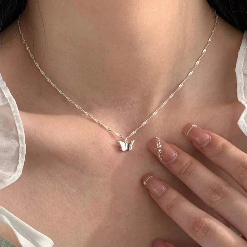 925 Sterling Silver Butterfly Necklace Simple Style Charm Animal Shape Pendant Choker Birthday Party Gift Womens Fine Jewelry250910