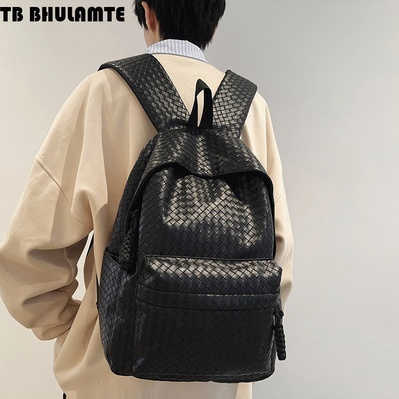 Luxury Bag Free Shipping Designer Bag Men's New Versatile Backpack For Students, Casual Laptop Backpack, Woven PU Leather, Trendy And High-end Tr