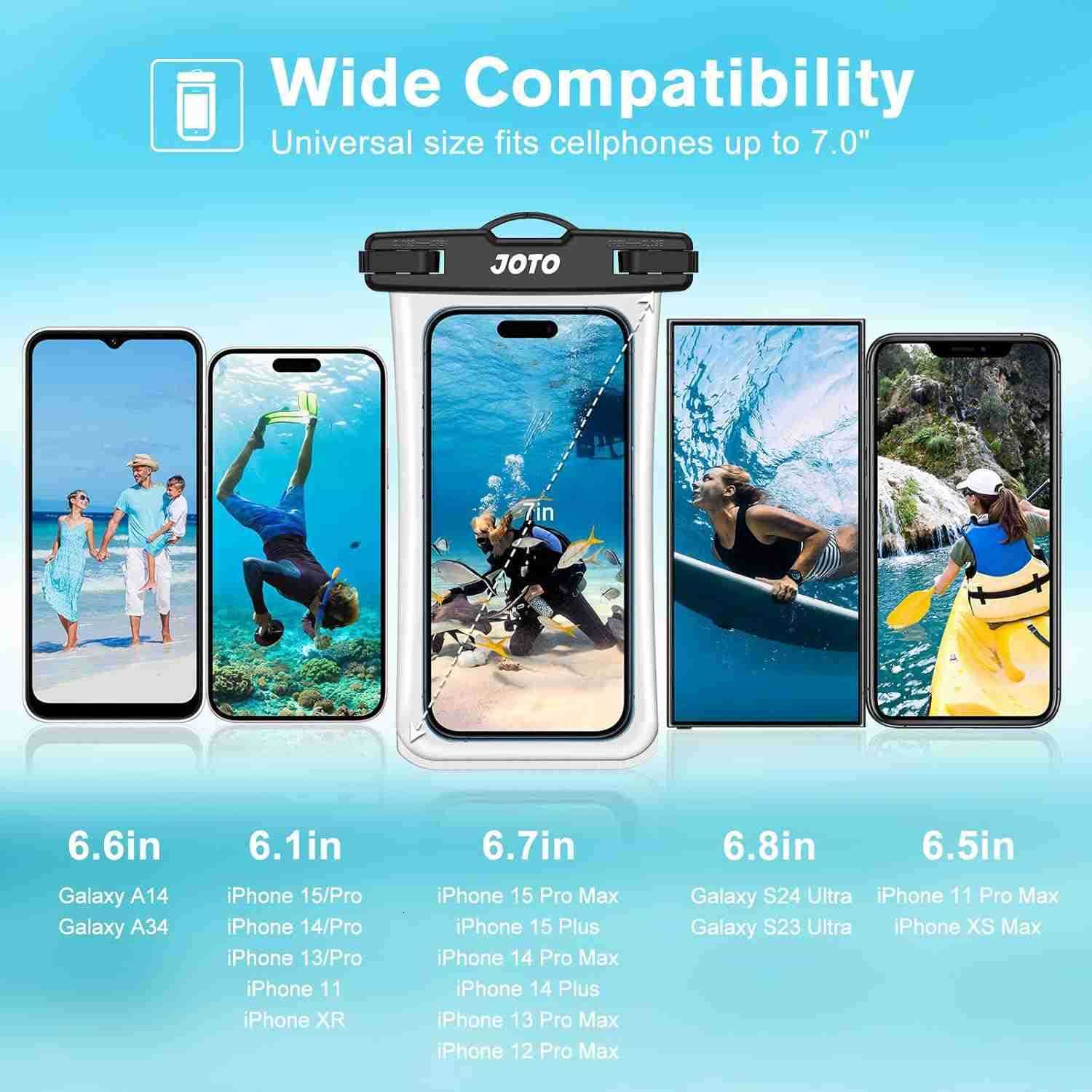 2 Pack Waterproof Phone Pouch Case Up to 7 IPX8 Underwater Phone Case Cellphone Dry Bag for iPhone 16 15 14 13 12 Pro Max Xs Max XR X 8 7 6S Plus SEGa