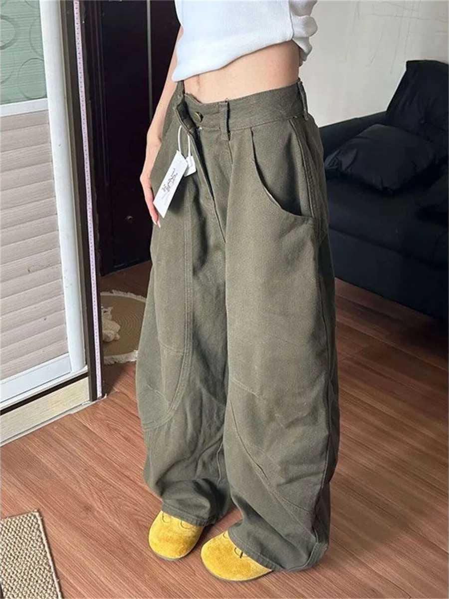 Botvotee Baggye Jeans for Women Army Green High Waist Loose Vintage Y2k Long Denim Pants Female Fashion Streetwear Washed Jeans Z250910