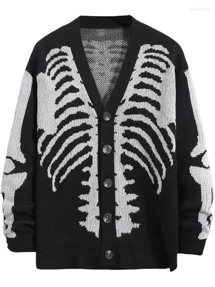 Men's Sweaters Skeleton Pattern Cardigan Gothic Long Sleeve Unisex Outwear Knitted Coats