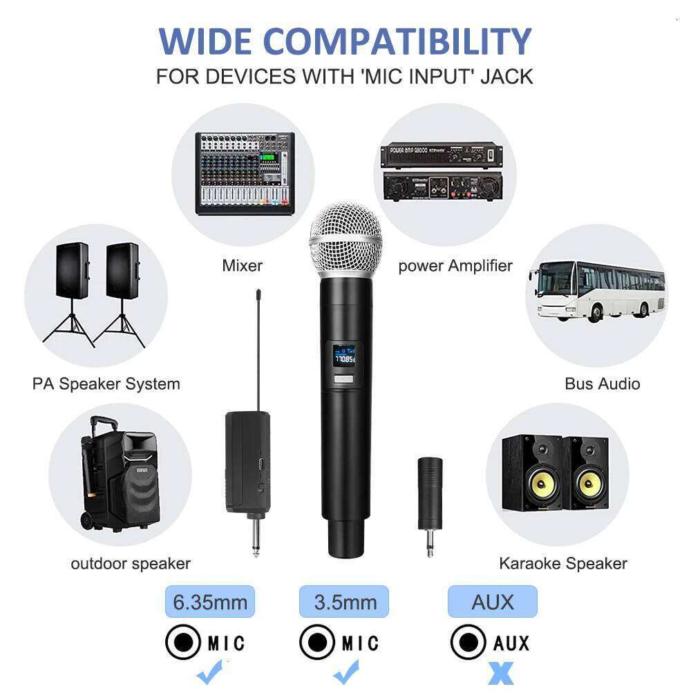 Fourfold Microphone Dual Wireless Handheld Dynamic Mic System With Rechargeable Receiver Battery For Karaoke