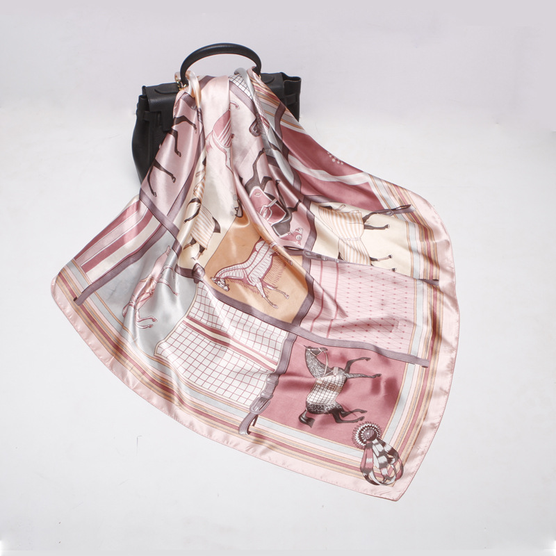 Fashion-Satin Scarf Gradient Printed Women Silk Scarf Fashion Square Shawls Foulard Bandana Head Scarves Female Size 90*90cm