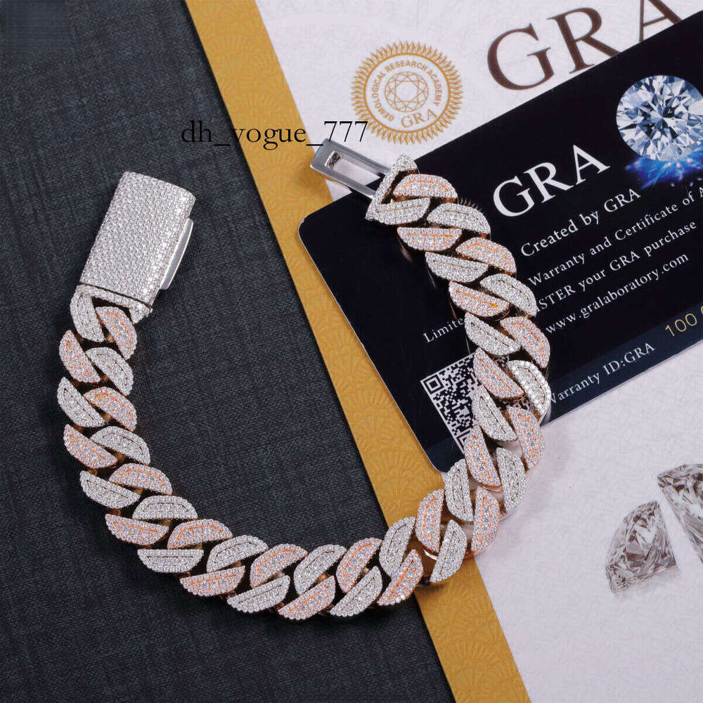 Hot Sale 2 Tone color 13mm S Sier Hip Hop Rapper VVS Moissanite Dia Cuban Bracelet