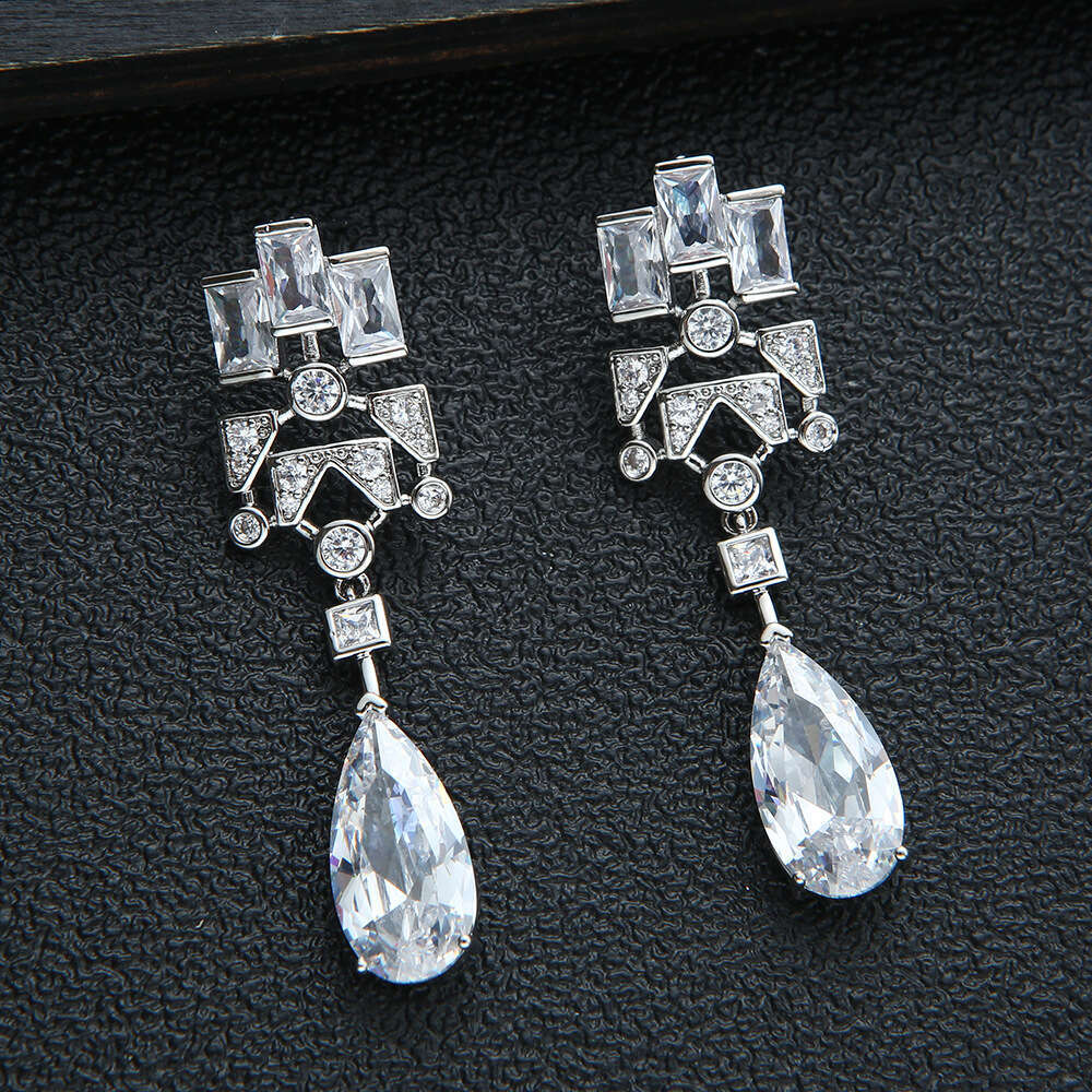 European Style Personality Geometric Zircon 3D Robot Shape Long Water Drop Earrings