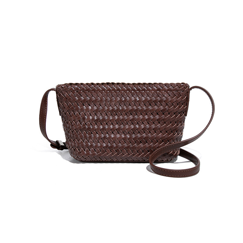 New Women's Cow Leather Single Shoulder Crossbody Small Boat Summer Versatile Phone Woven Dumpling Bag