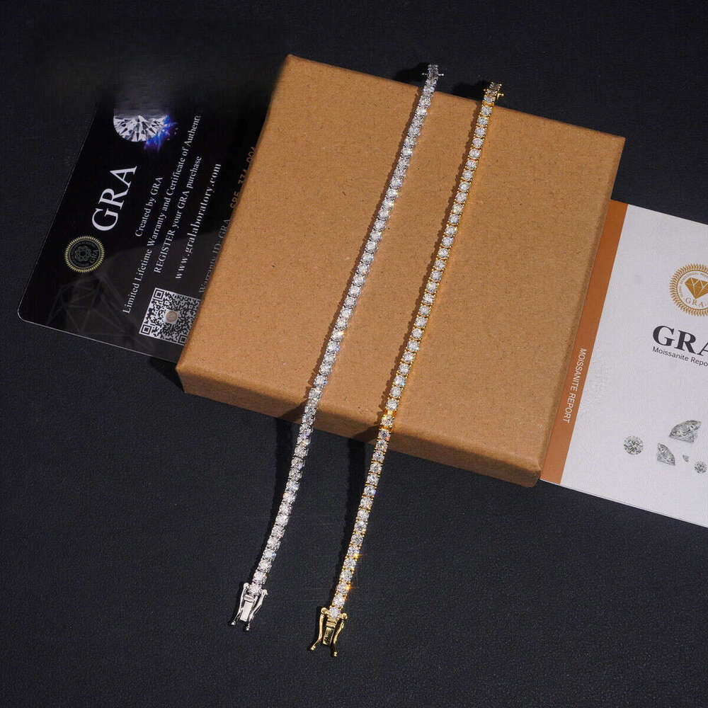 USA Warehouse Local Stock 3mm Solid Sier Hip Hop Iced Out GRA Moissanite Dia Sparkling Tennis Bracelet
