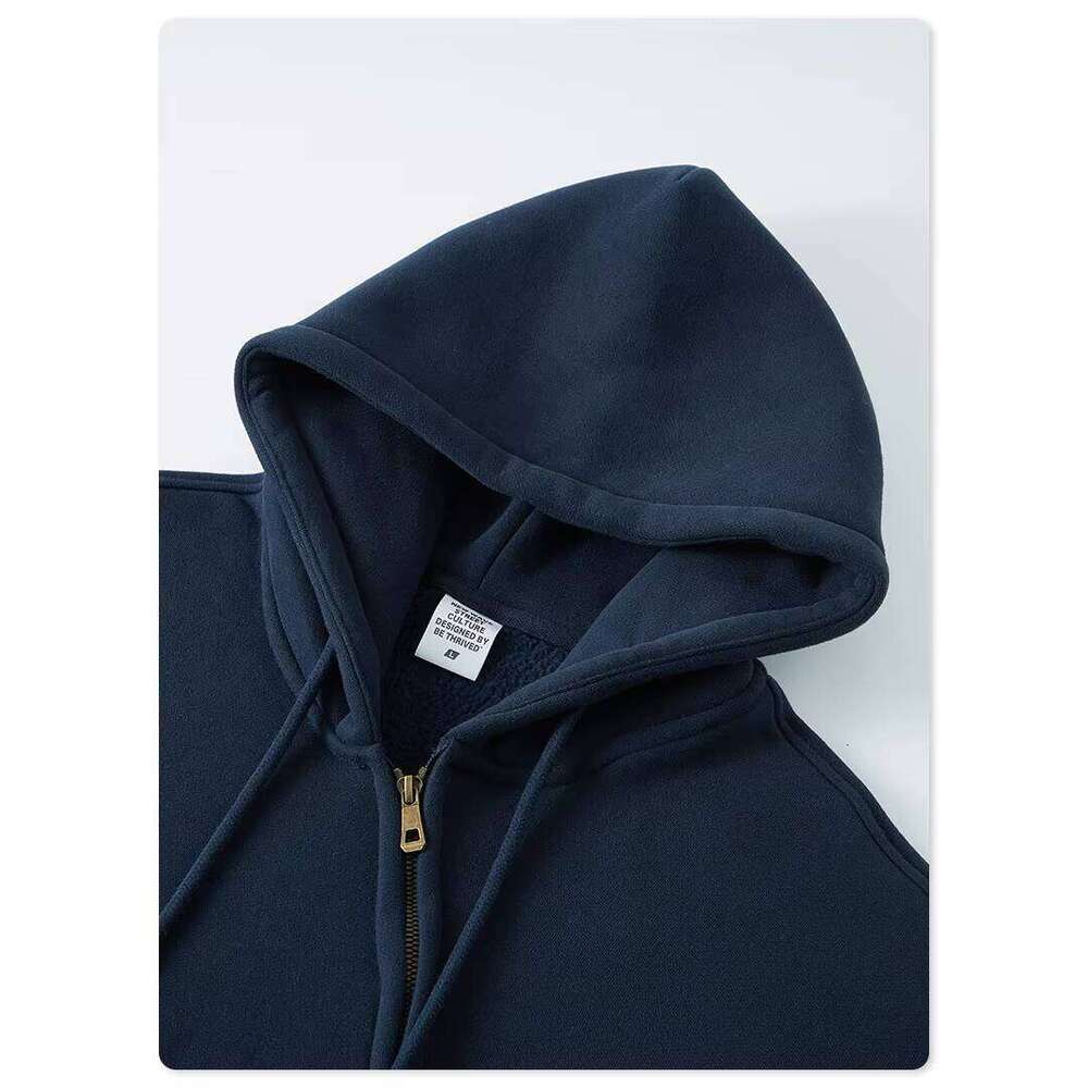 Fashion Trend Men's Wool Heavy Drop Shoulder Zipper Embroidery Print Hoodie