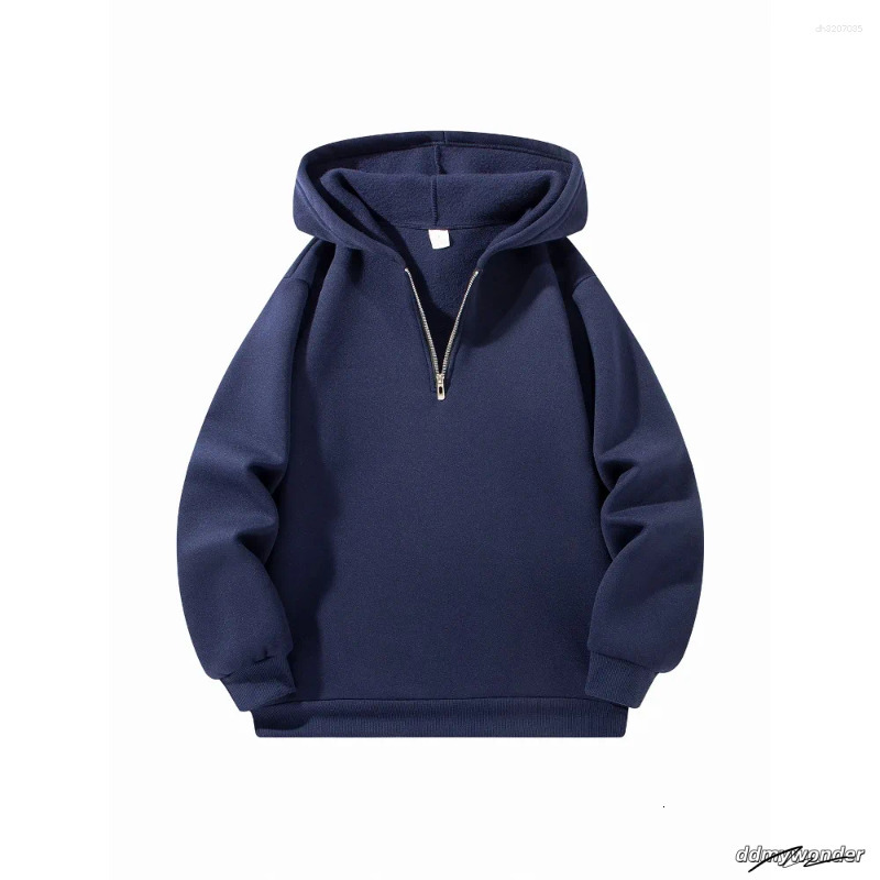 Cotton Men's Hoodies Half Zipper Hooded Solid Color Long Sleeve Sweatshirts Autumn Loose Sport Warm Sweats Fashion Casual Pullover
