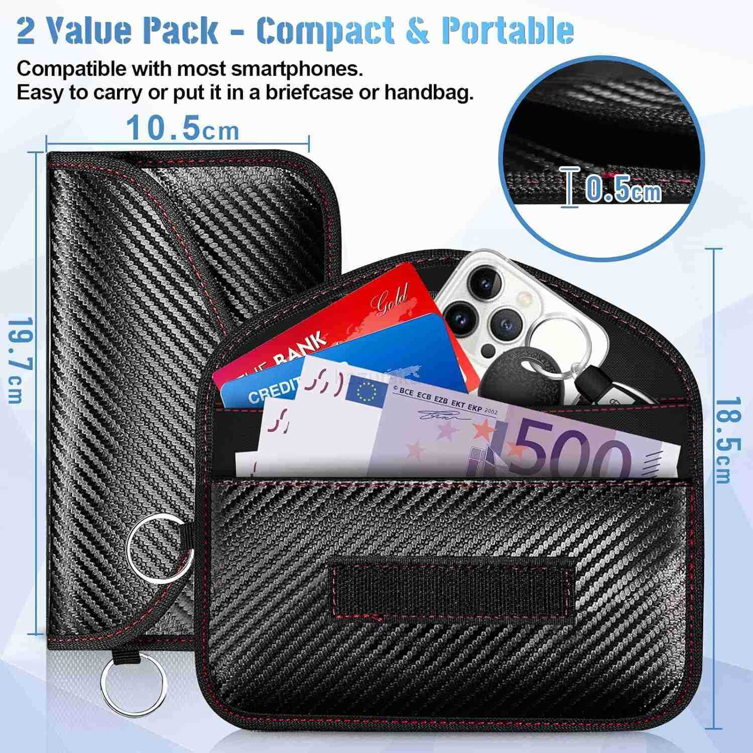 Bags for Phone and Key Fob 2 Pack Pouchs Faraday Car Key Signal Blocker RFID Blocking Pouch Car Keys Fob Protector 78 Anti Theft Phone Pouch with Sign