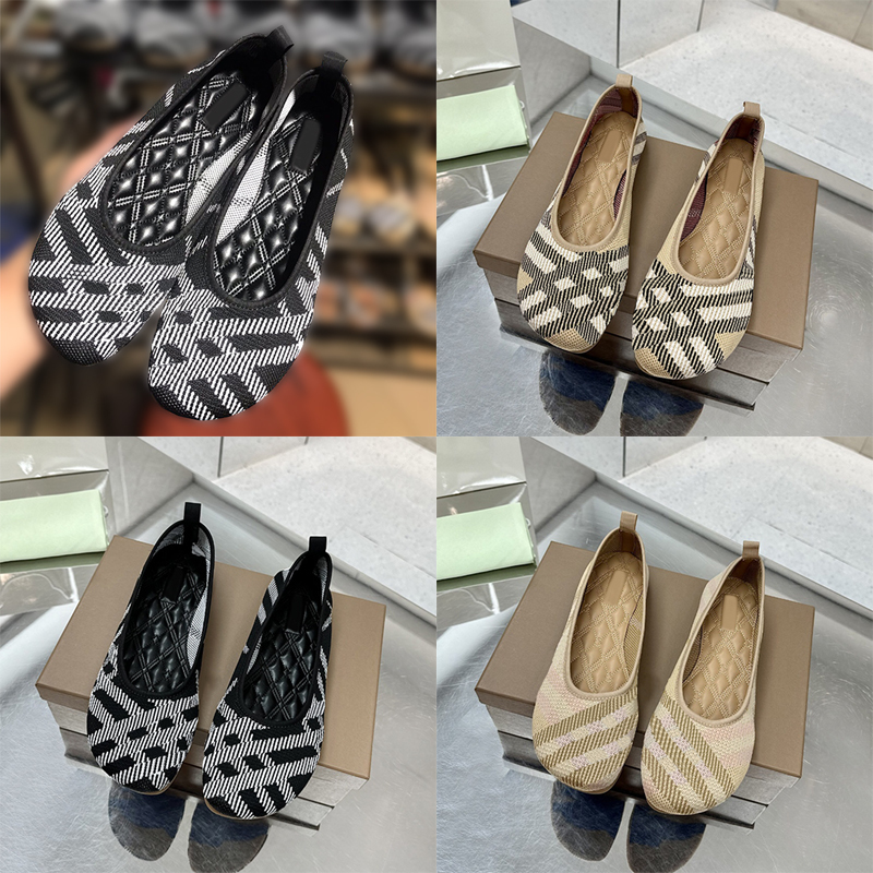 Designer Ballet Flats Classic Check Knit Baby Ballerinas Large Size 35-44 Women Dress Shoes Round Toes Girls Plaid Loafers 934