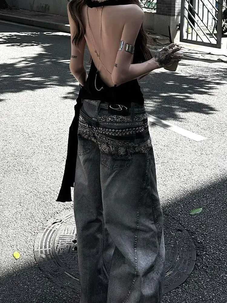 Goth Print Baggy Jeans Women Street Harajuku Hip Hop Vintage High Waisted Jeans Woman Clothing Wide Leg Women Jeans Y2k Pants Z250910