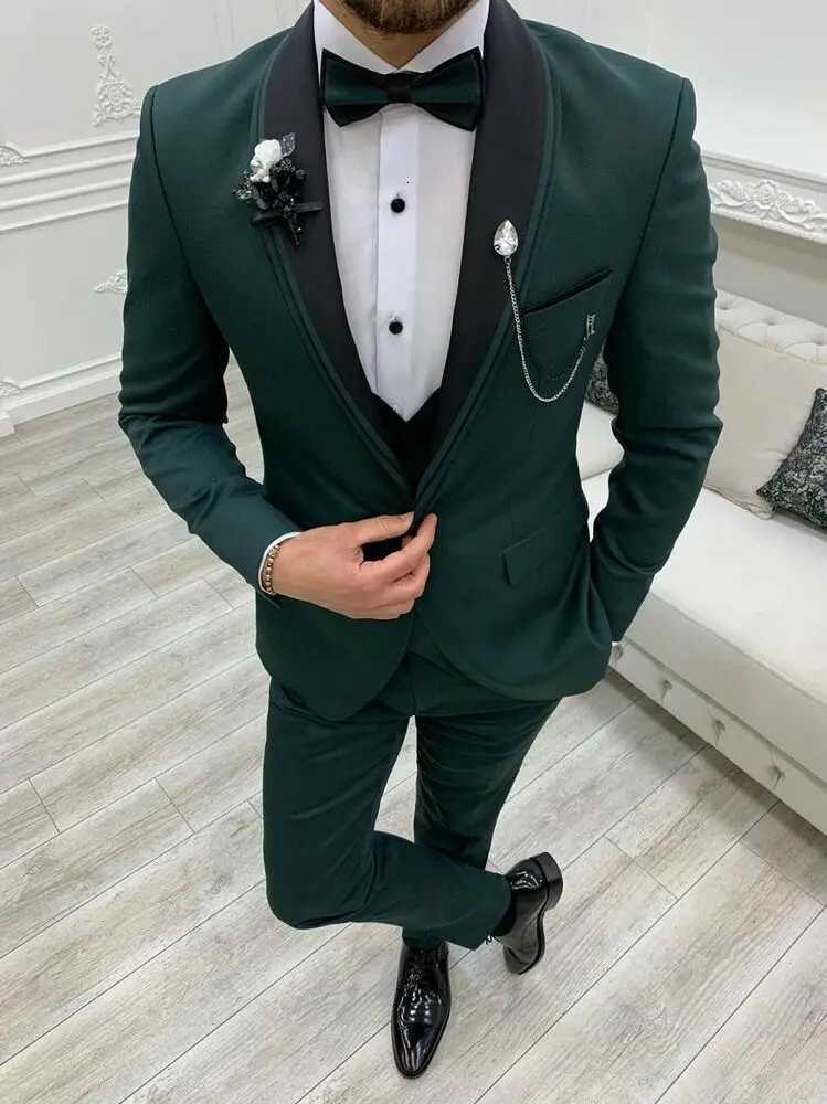 Mens Green Wedding 3 Piece Slim Fit Suit Elegant Evening Party Coat Pants Coustime Homme Luxe W250910